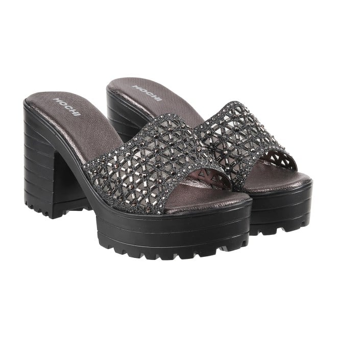 Mochi Women Gun-Metal Party Slides