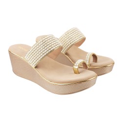 Women Gold Ethnic Slip Ons