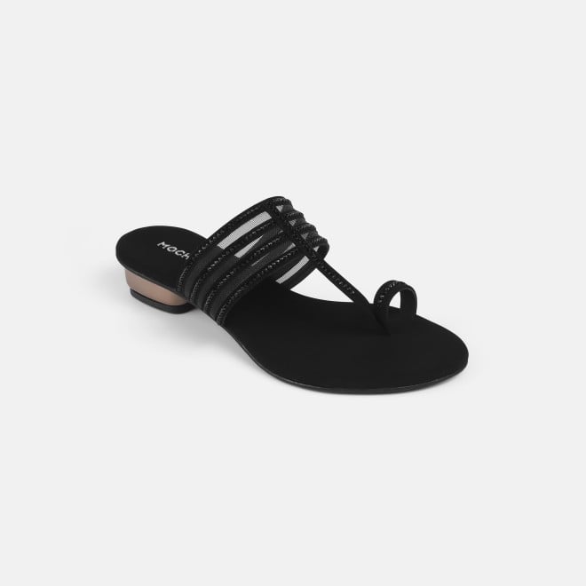 Mochi Women Black Ethnic Slip Ons