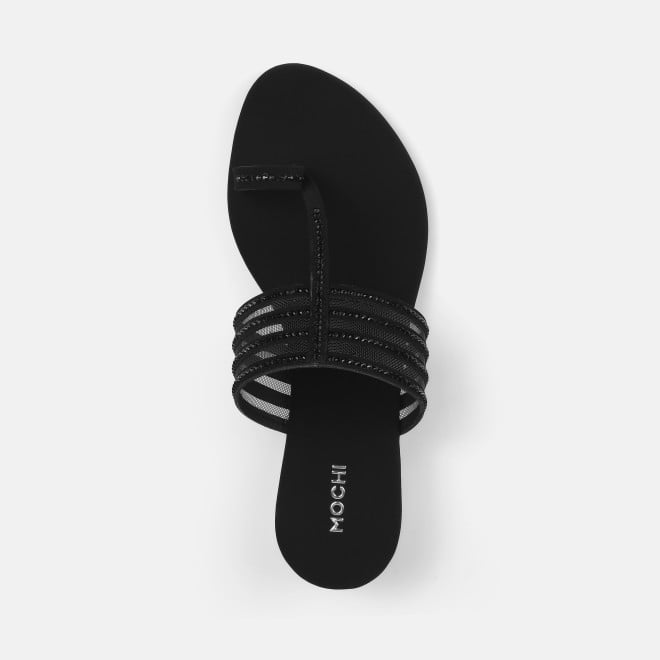Mochi Women Black Ethnic Slip Ons (SKU: 35-4563-11-36)