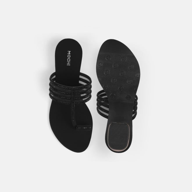 Mochi Women Black Ethnic Slip Ons (SKU: 35-4563L-11-42)