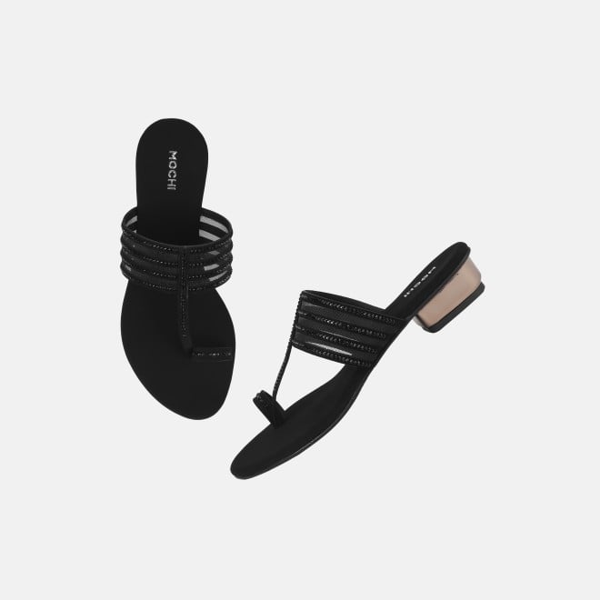 Mochi Women Black Ethnic Slip Ons (SKU: 35-4563L-11-42)