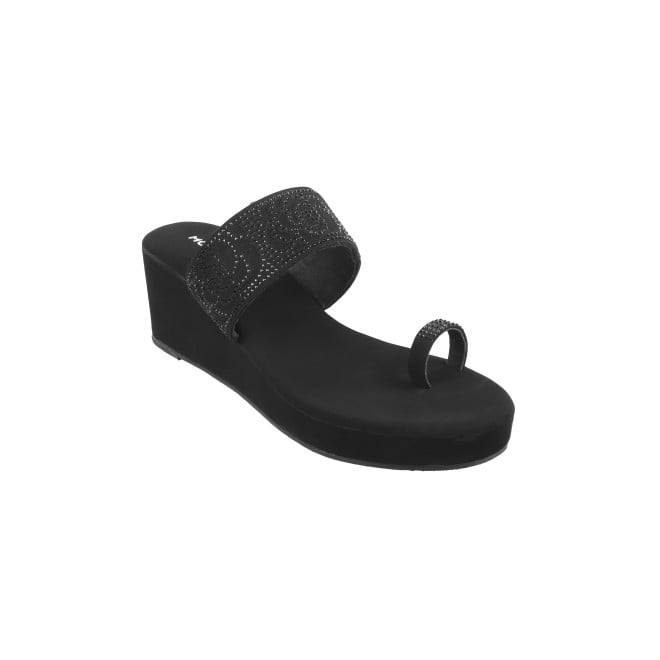 Mochi Women Black Ethnic Slip Ons (SKU: 35-4664-11-39)