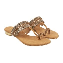 Women Antique-Gold Ethnic Slip Ons