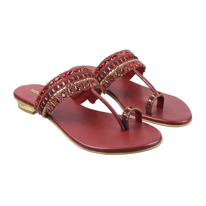 Mochi Women Maroon Ethnic Slip Ons