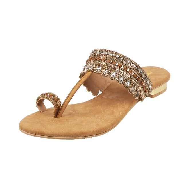 Mochi Women Antic-gold Ethnic Slip Ons (SKU: 35-4666L-28-42)