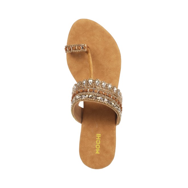 Mochi Women Antic-gold Ethnic Slip Ons (SKU: 35-4666L-28-42)