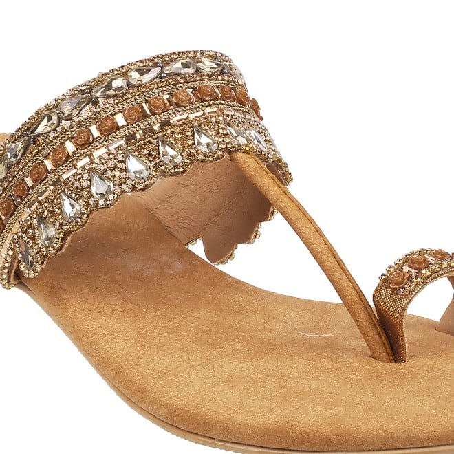 Mochi Women Antic-gold Ethnic Slip Ons (SKU: 35-4666L-28-42)