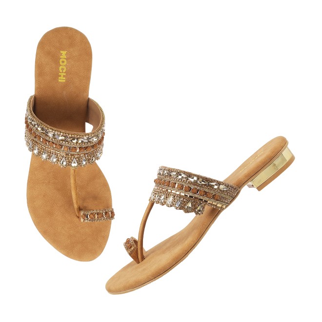 Mochi Women Antic-gold Ethnic Slip Ons (SKU: 35-4666L-28-42)