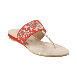 Mochi Red Ethnic Slippers