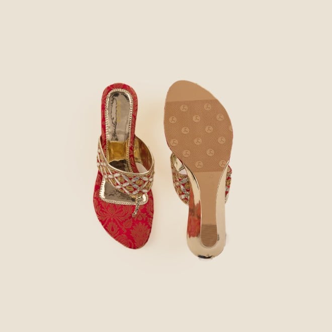 Mochi Women Red Ethnic Slip Ons (SKU: 35-4720-18-36)