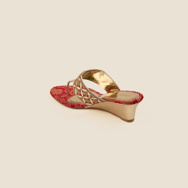 Mochi Women Red Ethnic Slip Ons (SKU: 35-4720-18-36)