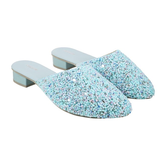 Mochi Women Light-Blue Ethnic Slip Ons