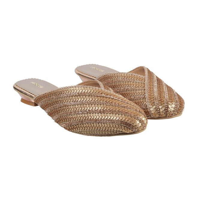 Mochi Women Rose-Gold Ethnic Slip Ons