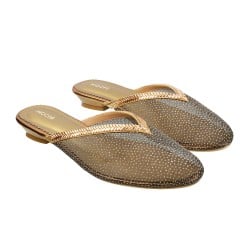 Women Antique-Gold Ethnic Slip Ons