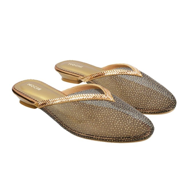 Mochi Women Antique-Gold Ethnic Slip Ons