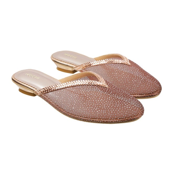 Mochi Women Rose-Gold Ethnic Slip Ons