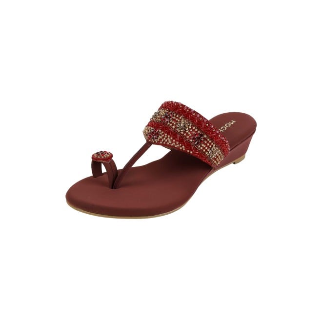 Mochi Women Maroon Ethnic Slip Ons (SKU: 35-492-44-36)