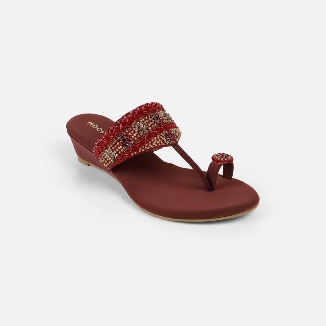 Mochi Women Maroon Ethnic Slip Ons (SKU: 35-492-44-36)