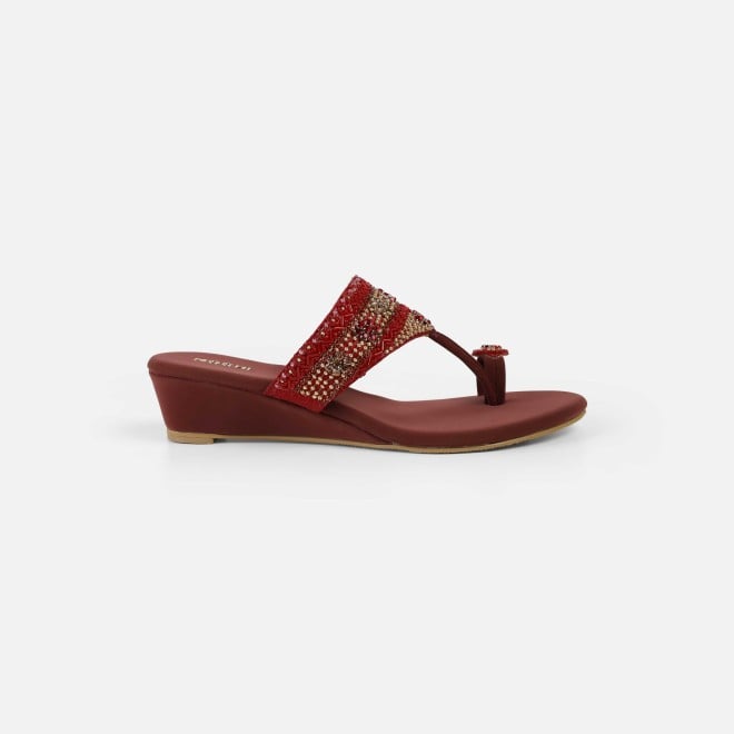 Mochi Women Maroon Ethnic Slip Ons (SKU: 35-492-44-36)