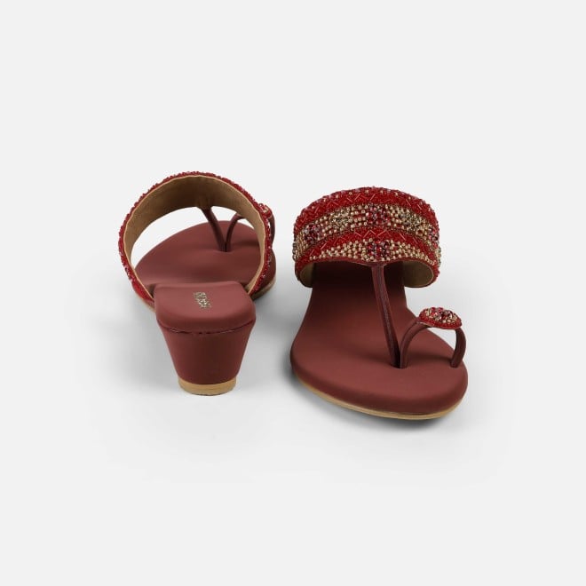 Mochi Women Maroon Ethnic Slip Ons (SKU: 35-492-44-36)