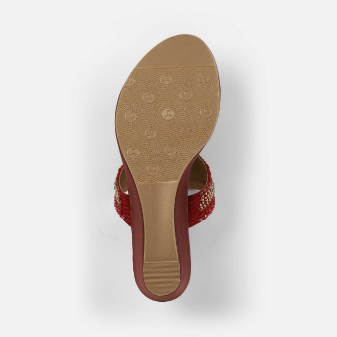 Mochi Women Maroon Ethnic Slip Ons (SKU: 35-492-44-36)