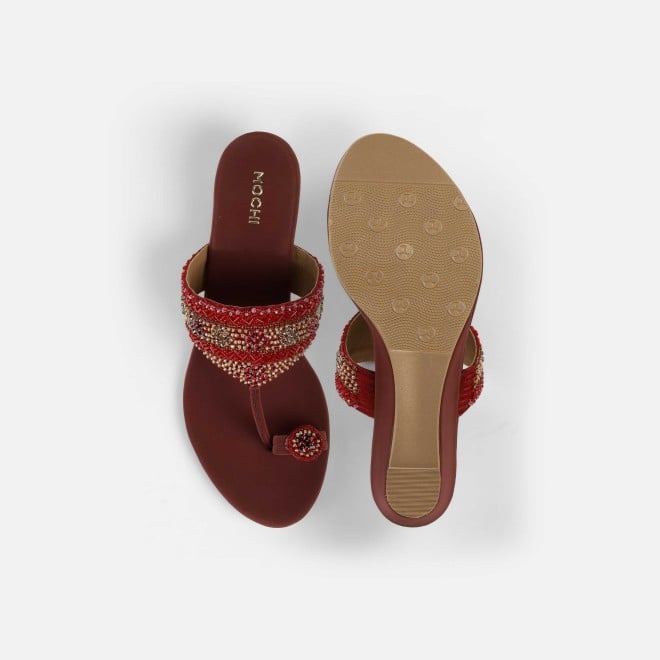 Mochi Women Maroon Ethnic Slip Ons (SKU: 35-492-44-36)