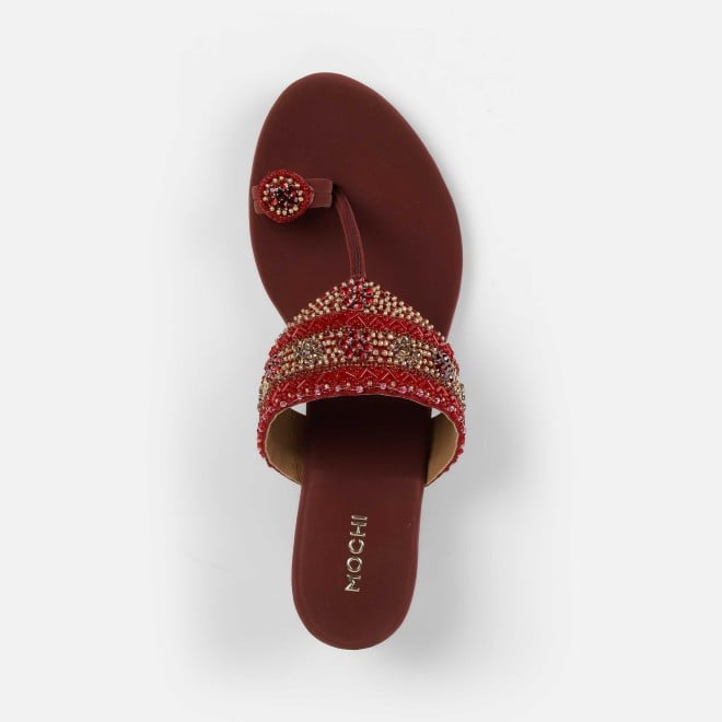 Mochi Women Maroon Ethnic Slip Ons (SKU: 35-492-44-36)