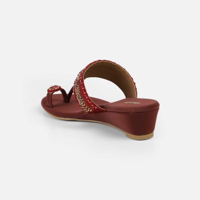 Mochi Women Maroon Ethnic Slip Ons (SKU: 35-492-44-36)