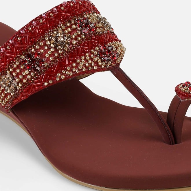 Mochi Women Maroon Ethnic Slip Ons (SKU: 35-492-44-36)