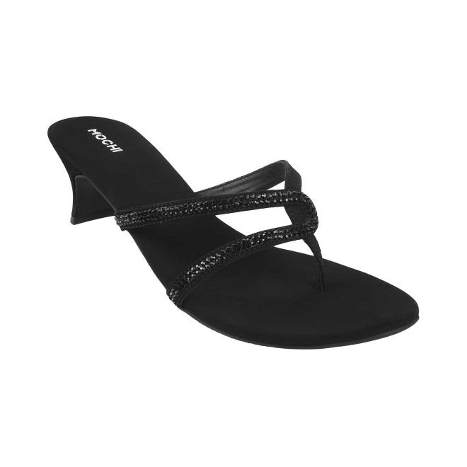 Mochi Black Party Slippers for Women