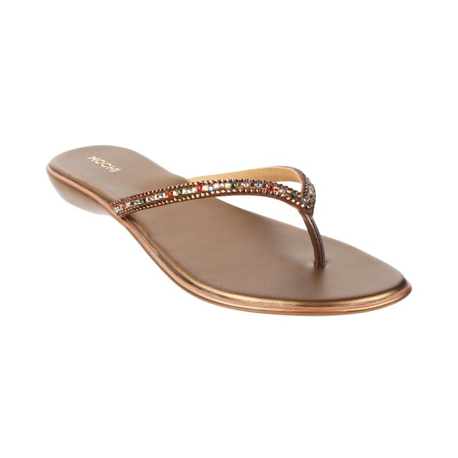 Mochi Women Bronze Casual Slippers