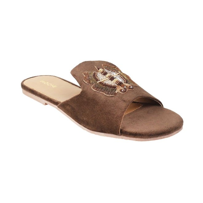 Mochi Brown Ethnic Slippers for Women