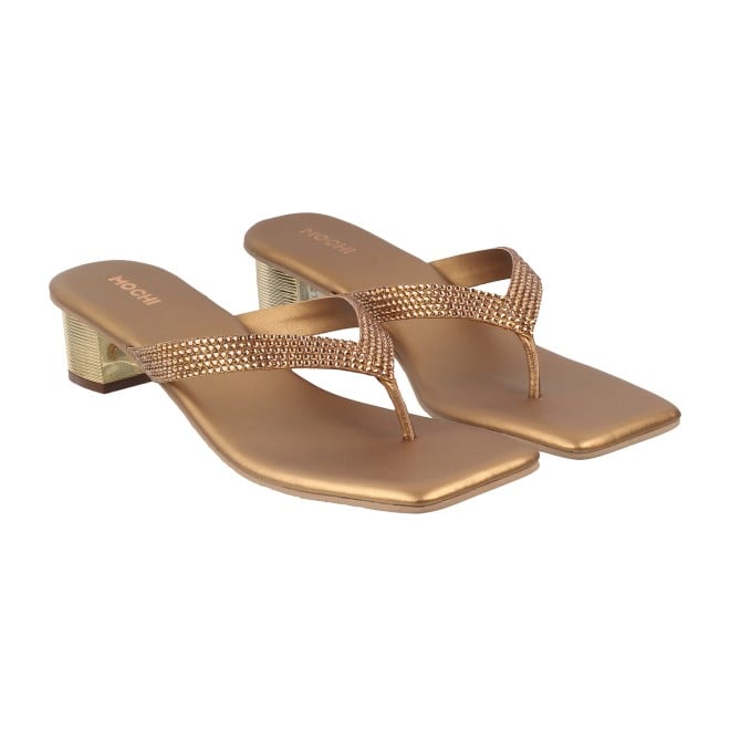 Mochi Women Antique-Gold Ethnic Slippers