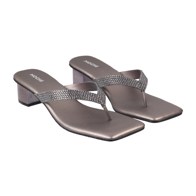 Mochi Women Gun-Metal Ethnic Slippers