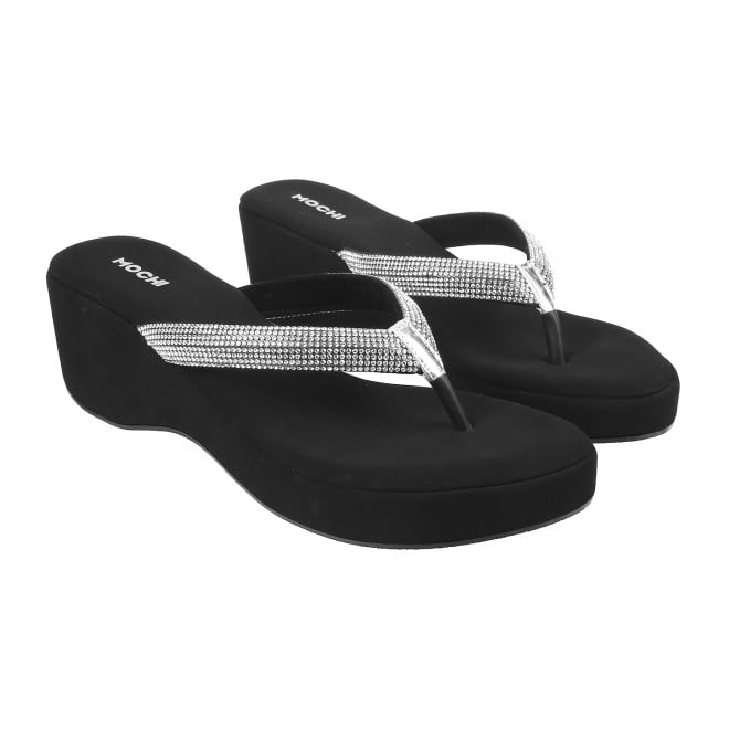 Mochi Women Black Party Slip Ons