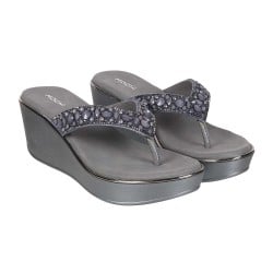 Women Gun-Metal Casual Slippers