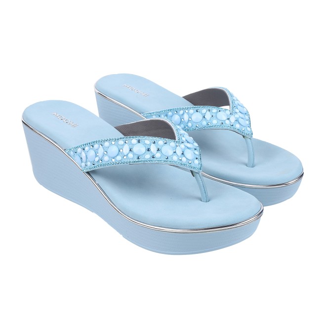 Mochi Women Light-Blue Casual Slippers