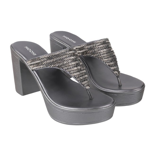 Mochi Women Gun-Metal Party Sandals