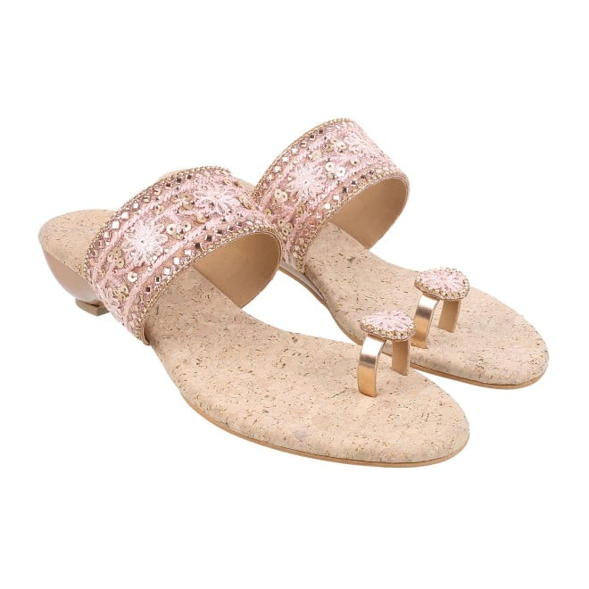 Mochi Women Rose-Gold Ethnic Slip Ons