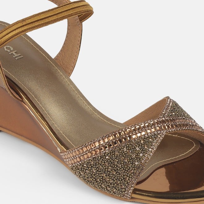 Mochi Women Antic-gold Party Sandals (SKU: 35-770-28-35)