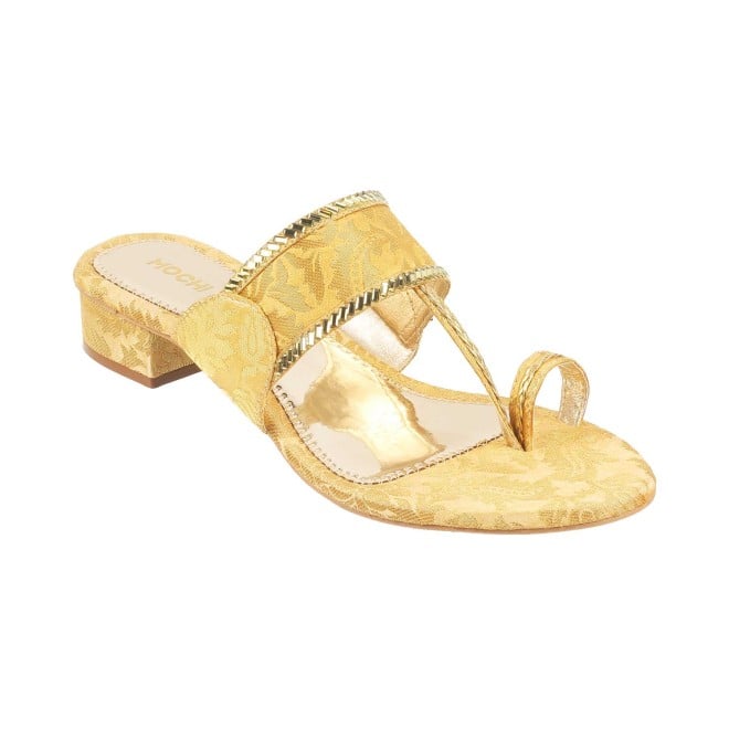 Mochi Women Gold Ethnic Slip Ons