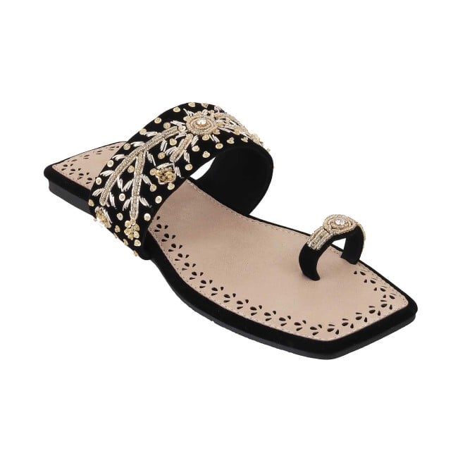 Mochi Women Black Ethnic Slip Ons (SKU: 35-790-11-36)