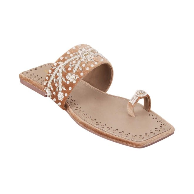 Mochi Women Gold Ethnic Slip Ons