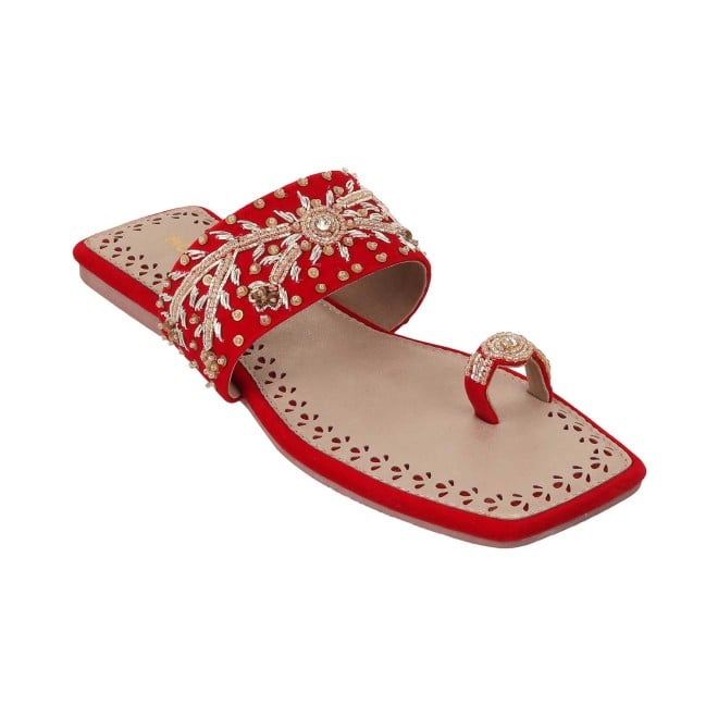 Mochi Women Red Ethnic Slip Ons