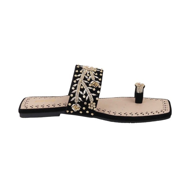 Mochi Women Black Ethnic Slip Ons (SKU: 35-790-11-36)