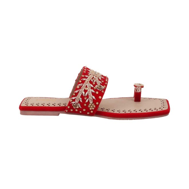 Mochi Women Red Ethnic Slip Ons (SKU: 35-790-18-36)