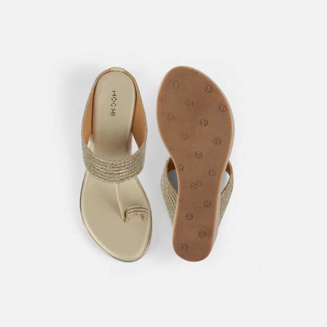 Mochi Women Gold Ethnic Slip Ons (SKU: 35-802427-15-36)