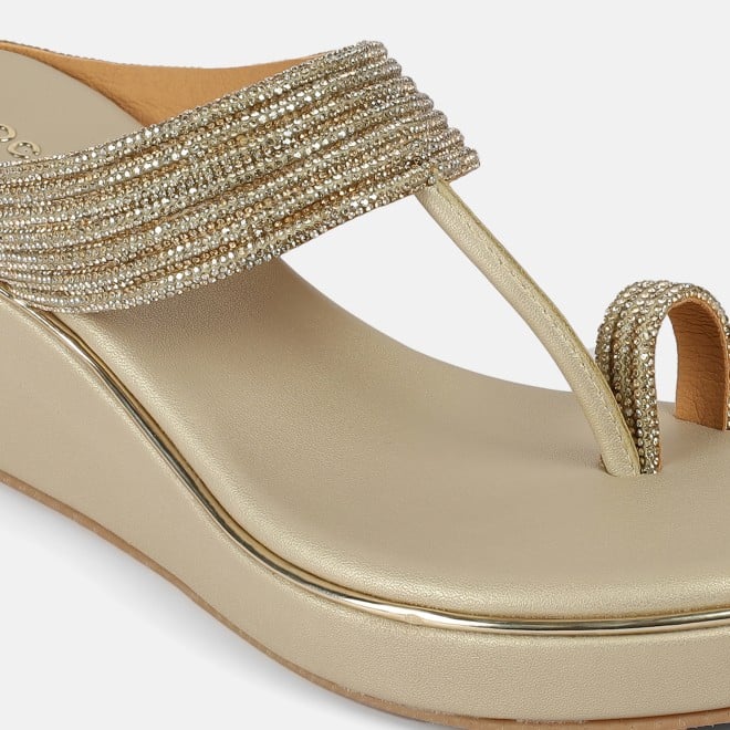 Mochi Women Gold Ethnic Slip Ons (SKU: 35-802427-15-36)