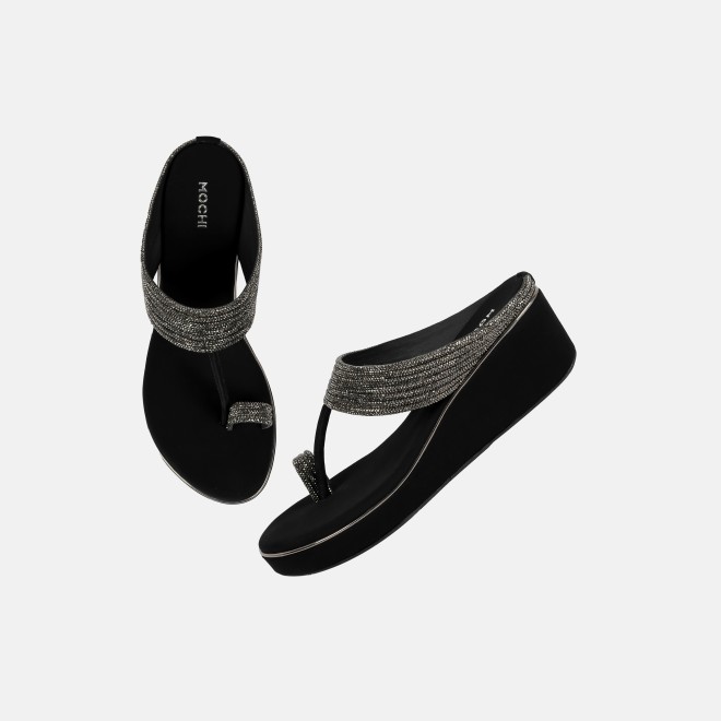 Mochi Women Black Ethnic Slip Ons (SKU: 35-802427-11-36)